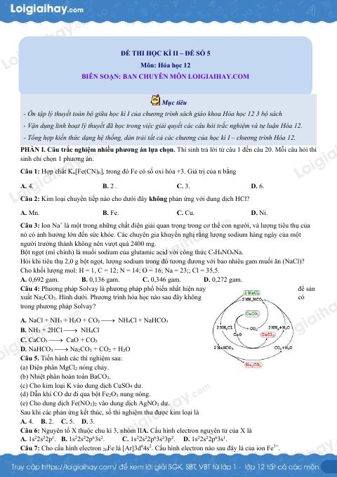 Đề thi học kì 2 Hóa 12 Kết nối tri thức - Đề số 5